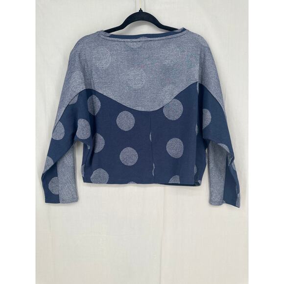 Postmark Anthropologie Sweater Women Small Navy Blue Polka Dot Silver Boxy Retro - Picture 3 of 7